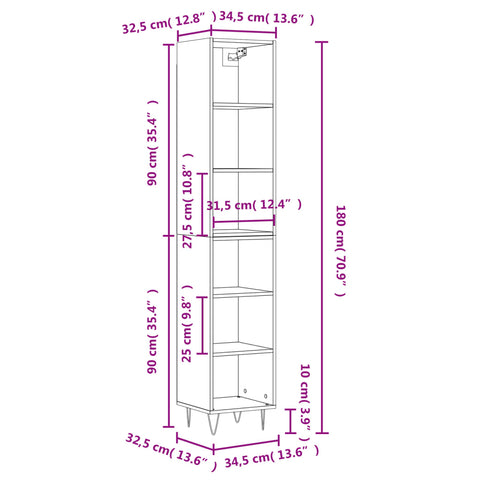 vidaXL Highboard Grau Sonoma 34,5x32,5x180 cm Holzwerkstoff