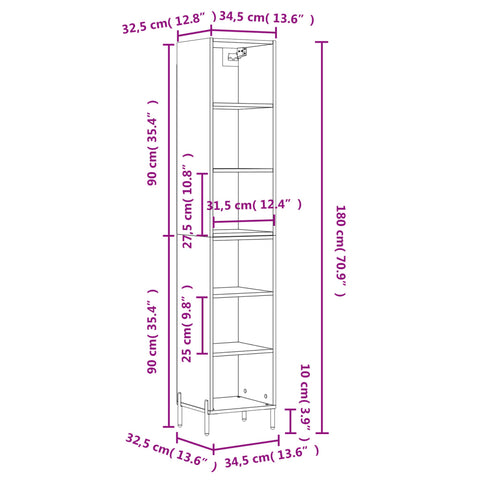 vidaXL Highboard Hochglanz-Weiß 34,5x32,5x180 cm Holzwerkstoff