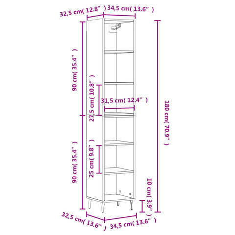 Highboard Grau Sonoma 34,5x32,5x180 cm Holzwerkstoff