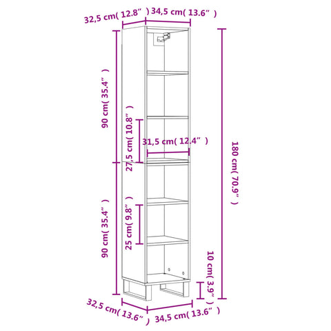 vidaXL Highboard Schwarz 34,5x32,5x180 cm Holzwerkstoff