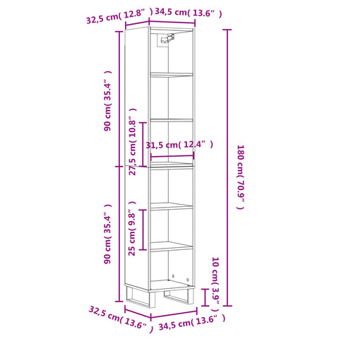 vidaXL Highboard Hochglanz-Weiß 34,5x32,5x180 cm Holzwerkstoff