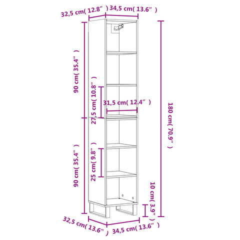 vidaXL Highboard Sonoma-Eiche 34,5x32,5x180 cm Holzwerkstoff