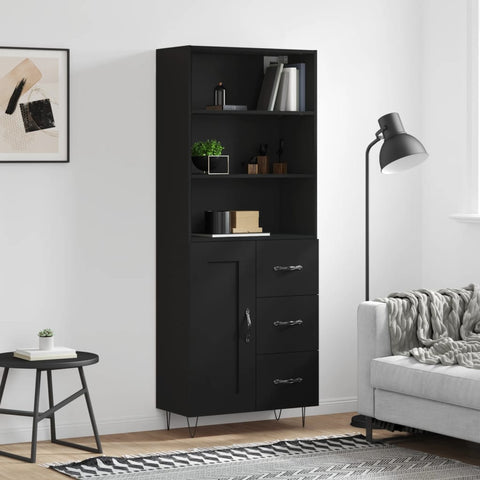 vidaXL Highboard Schwarz 69,5x34x180 cm Holzwerkstoff