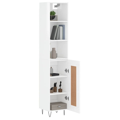 vidaXL Highboard Hochglanz-Weiß 34,5x34x180 cm Holzwerkstoff