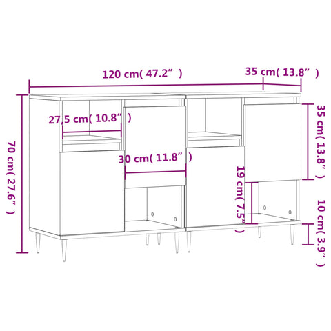 vidaXL Sideboards 2 Stk. Weiß Holzwerkstoff