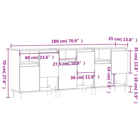 vidaXL Sideboards 3 Stk. Hochglanz-Weiß Holzwerkstoff