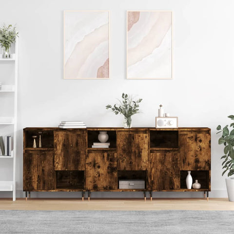 vidaXL Sideboards 3 Stk. Räuchereiche Holzwerkstoff