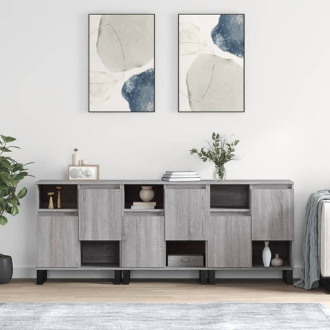 vidaXL Sideboards 3 Stk. Grau Sonoma Holzwerkstoff