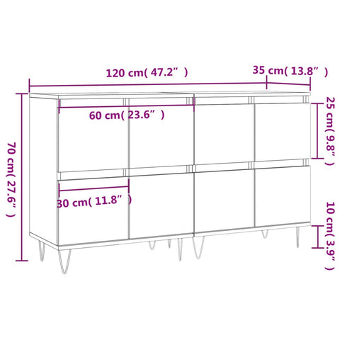 vidaXL Sideboards 2 Stk. Weiß Holzwerkstoff