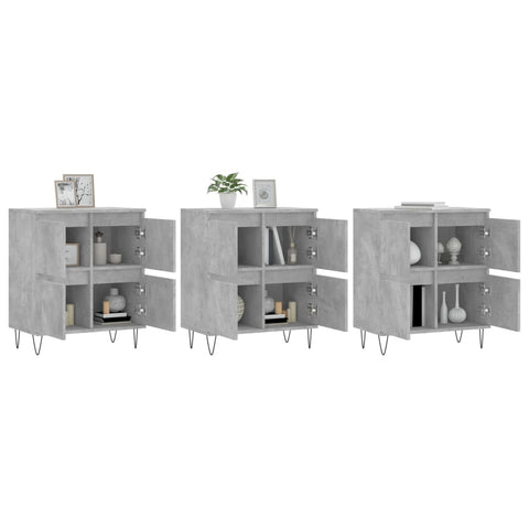 vidaXL Sideboards 3 Stk. Betongrau Holzwerkstoff