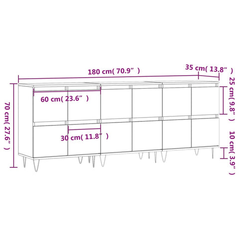 vidaXL Sideboards 3 Stk. Betongrau Holzwerkstoff