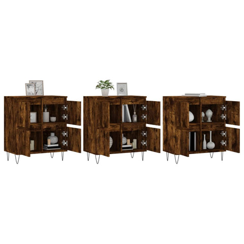 vidaXL Sideboards 3 Stk. Räuchereiche Holzwerkstoff