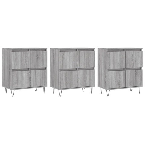 vidaXL Sideboards 3 Stk. Grau Sonoma Holzwerkstoff