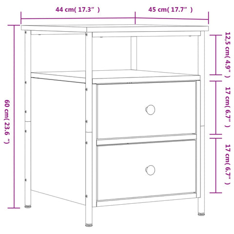 vidaXL Nachttisch Grau Sonoma-Eiche 44x45x60 cm Holzwerkstoff