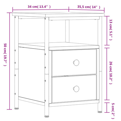 vidaXL Nachttisch Sonoma-Eiche 34x35,5x50 cm Holzwerkstoff