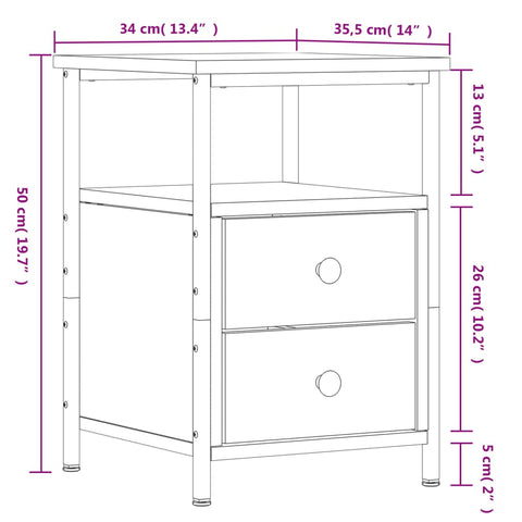 vidaXL Nachttisch Grau Sonoma-Eiche 34x35,5x50 cm Holzwerkstoff