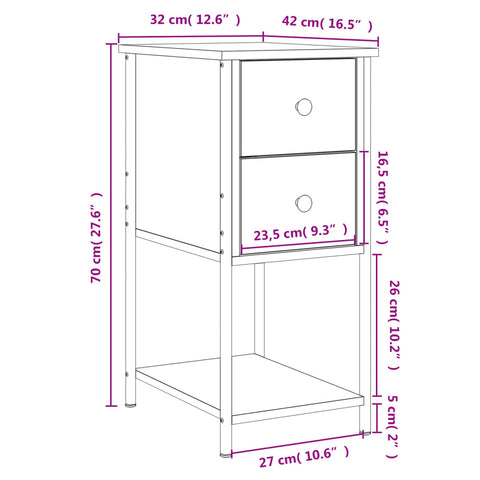 vidaXL Nachttisch Sonoma-Eiche 32x42x70 cm Holzwerkstoff