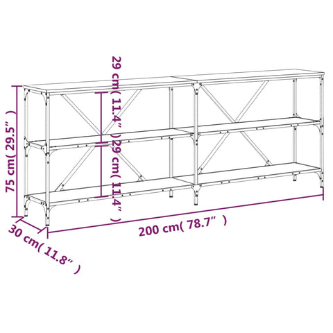 vidaXL Konsolentisch Grau Sonoma 200x30x75 cm Holzwerkstoff und Eisen