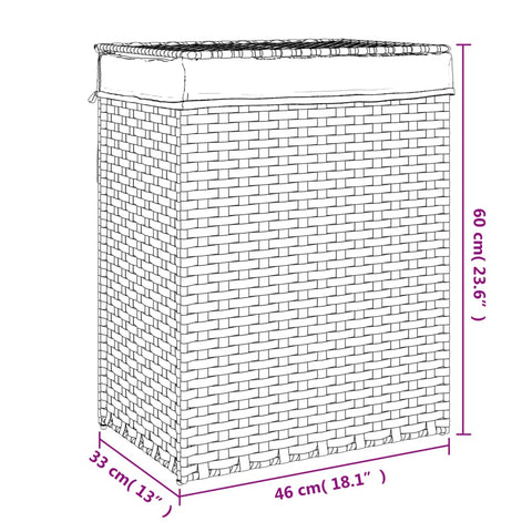 vidaXL Wäschekorb mit Deckel Dunkelbraun 46x33x60 cm Poly Rattan