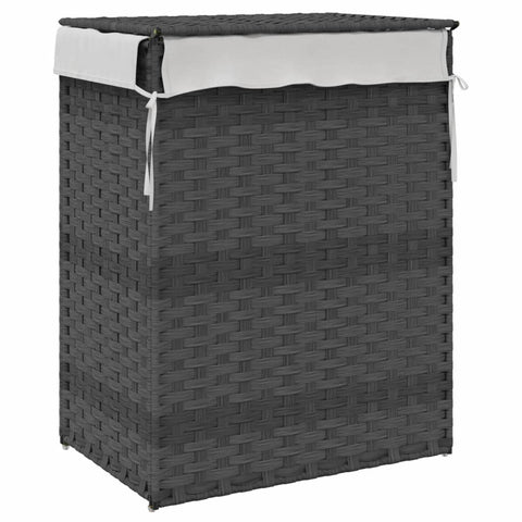 vidaXL Wäschekorb mit Deckel Grau 46x33x60 cm Poly Rattan