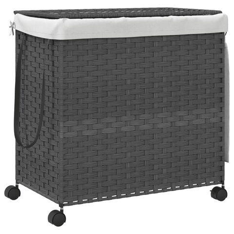 Wäschekorb mit Rollen Grau 60x35x60,5 cm Rattan