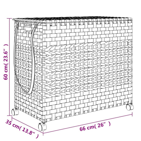 Wäschekorb mit Rollen Grau 66x35x60 cm Rattan