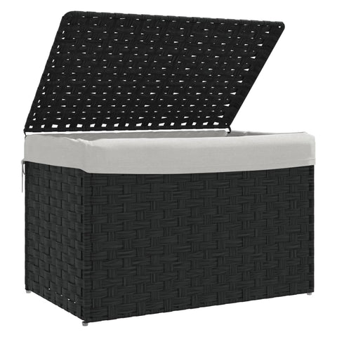 vidaXL Wäschekorb mit Deckel Schwarz 55,5x35x34 cm Poly Rattan