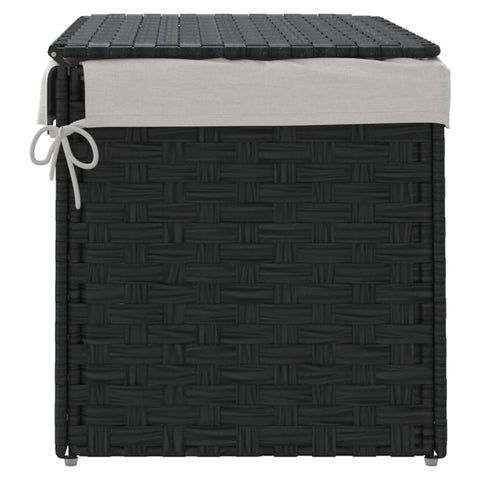 vidaXL Wäschekorb mit Deckel Schwarz 55,5x35x34 cm Poly Rattan