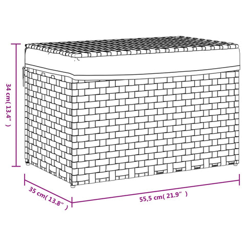 vidaXL Wäschekorb mit Deckel Schwarz 55,5x35x34 cm Poly Rattan