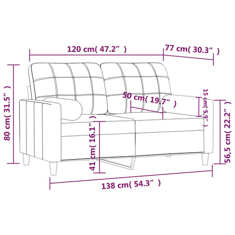 2-Sitzer-Sofa mit Zierkissen Hellgrau 120 cm Stoff