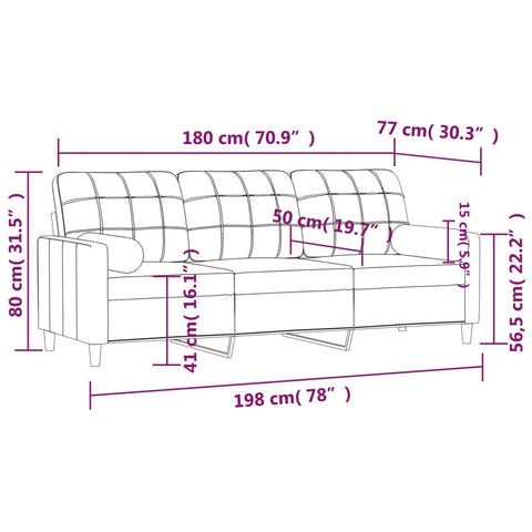 3-Sitzer-Sofa mit Zierkissen Dunkelgrau 180 cm Stoff