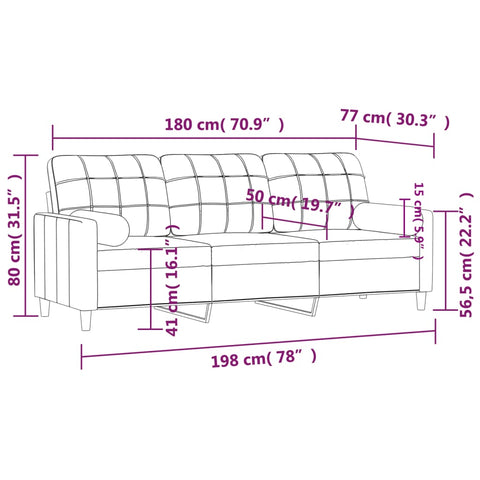 3-Sitzer-Sofa mit Zierkissen Schwarz 180 cm Stoff