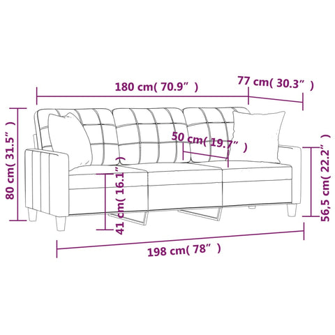 3-Sitzer-Sofa mit Zierkissen Cappuccino-Braun 180 cm Kunstleder