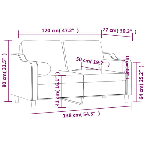 2-Sitzer-Sofa mit Zierkissen Creme 120 cm Stoff