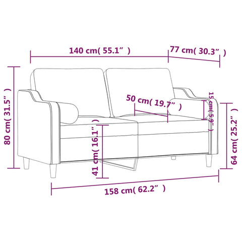 2-Sitzer-Sofa mit Zierkissen Hellgrau 140 cm Stoff