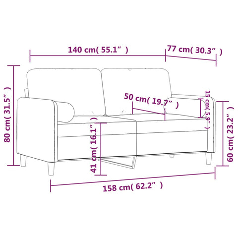 2-Sitzer-Sofa mit Zierkissen Gelb 140 cm Samt