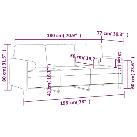 3-Sitzer-Sofa mit Zierkissen Hellgrau 180 cm Samt