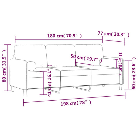 3-Sitzer-Sofa mit Zierkissen Weinrot 180 cm Samt