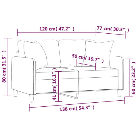 2-Sitzer-Sofa mit Zierkissen Hellgrau 120 cm Stoff