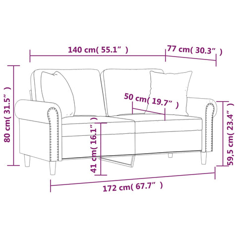 2-Sitzer-Sofa mit Zierkissen Hellgrau 140 cm Samt