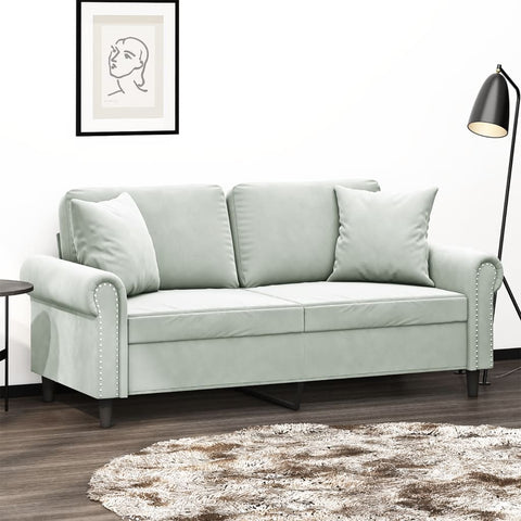 2-Sitzer-Sofa mit Zierkissen Hellgrau 140 cm Samt