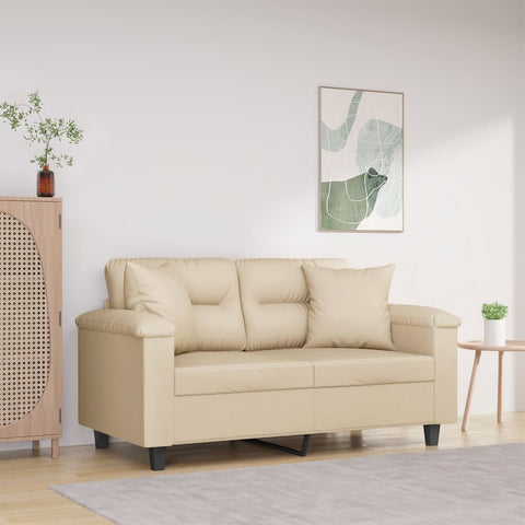 2-Sitzer-Sofa mit Kissen Creme 120 cm Mikrofasergewebe