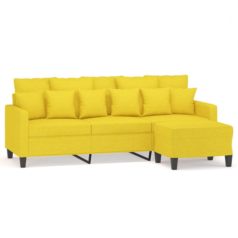 3-Sitzer-Sofa mit Hocker Hellgelb 180 cm Stoff