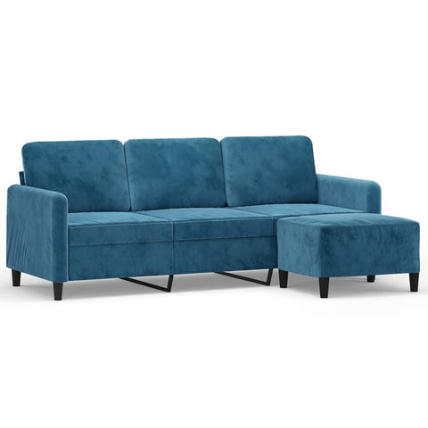 hocami - 3-Sitzer-Sofa mit Hocker Blau 180 cm Samt - 3-sitzer-sofa-mit-hocker-blau-180-cm-samt-2 - 
