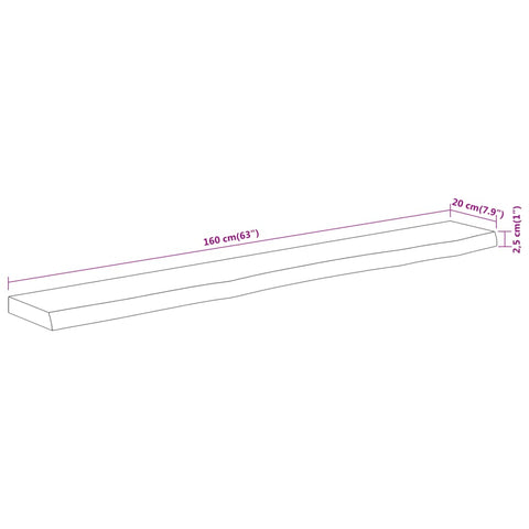 Wandregal 160x20x2,5 cm Rechteckig Massivholz Akazie Baumkante