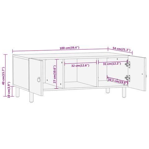 vidaXL Couchtisch 100x54x40 cm Massivholz Mango