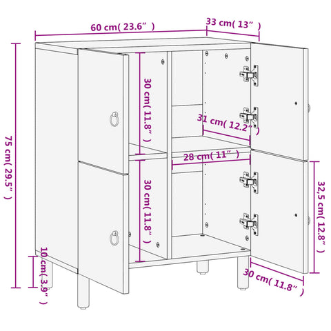 vidaXL Beistellschrank 60x33x75 cm Massivholz Mango