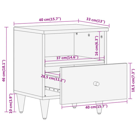 vidaXL Nachttisch 40x33x46 cm Massivholz Mango