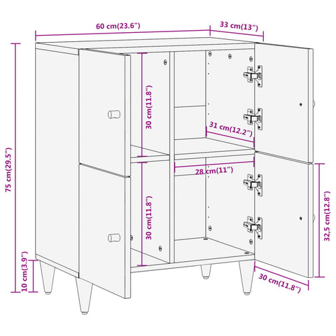 Beistellschrank 60x33x75 cm Massivholz Mango