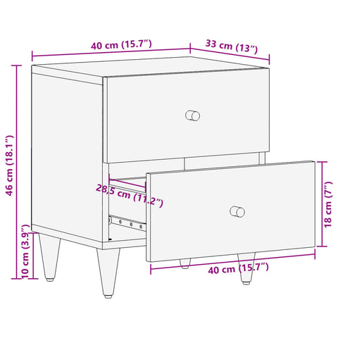 vidaXL Nachttisch 40x33x46 cm Massivholz Mango